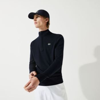 Lacoste SPORT Solid Breathable Knit Zip Collar Golf Sweater Pánské - Svetr Tmavě Blankyt Blankyt | C